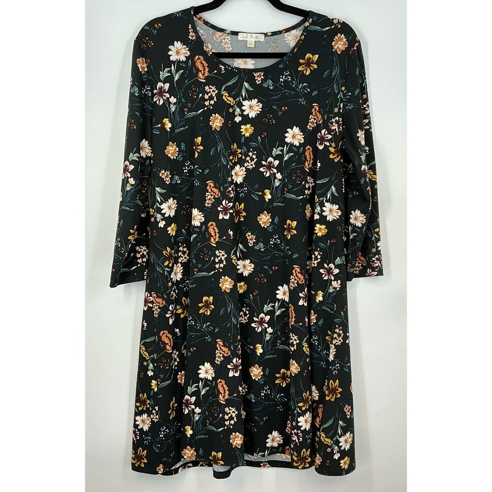 Nine Britton XL‎ Black Dark Floral Long Sleeve Swing Dress Cottagecore Fall